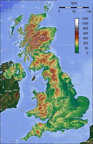 Topography UK map