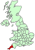 Red marks where Cornwall is