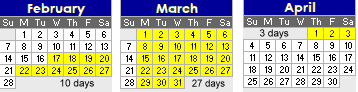 image: 2010 calendar showing 40 days