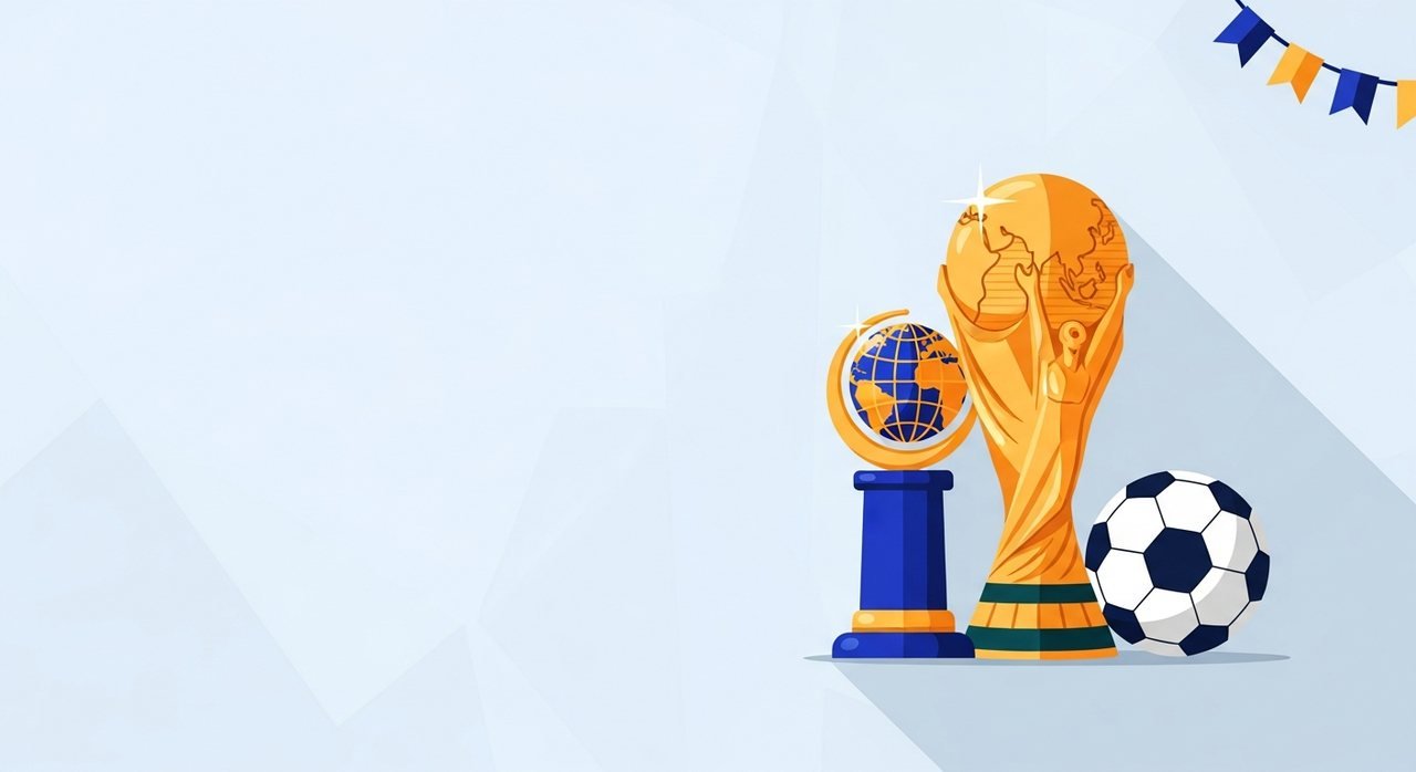 Illustration of a golden World Cup trophy with a globe and a football